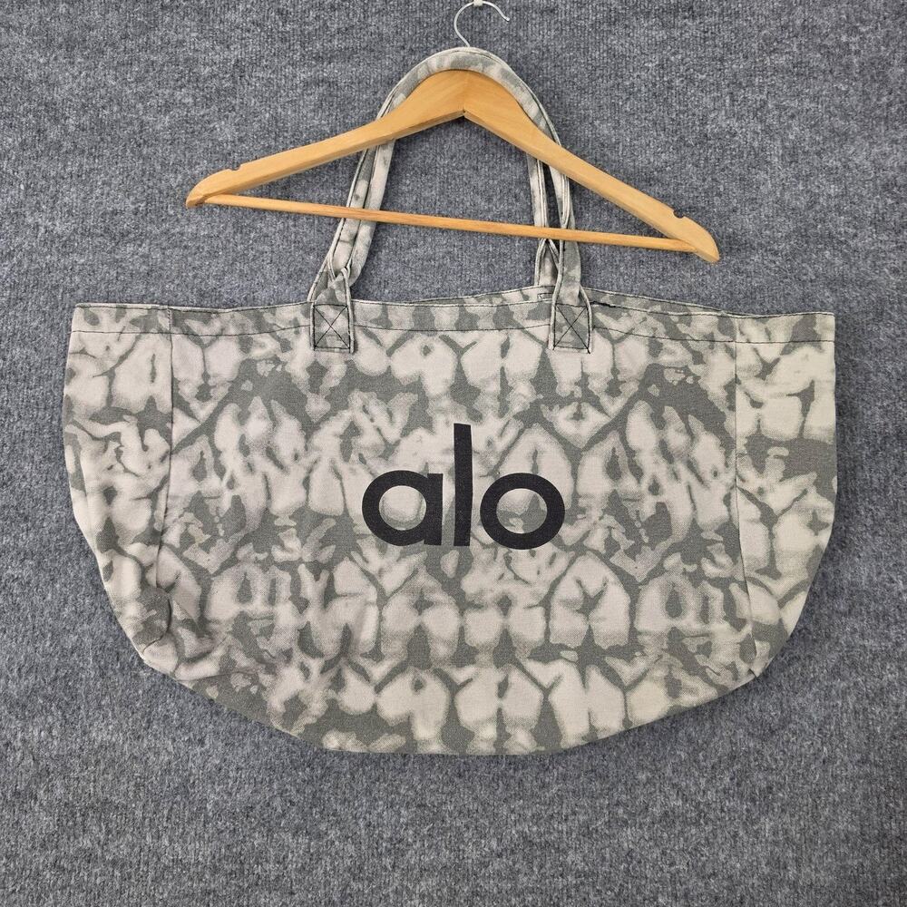 Alo Yoga Tote Bag Womens Large Gray Tie Dye Cotton Logo Shopper Gym Travel Beach
